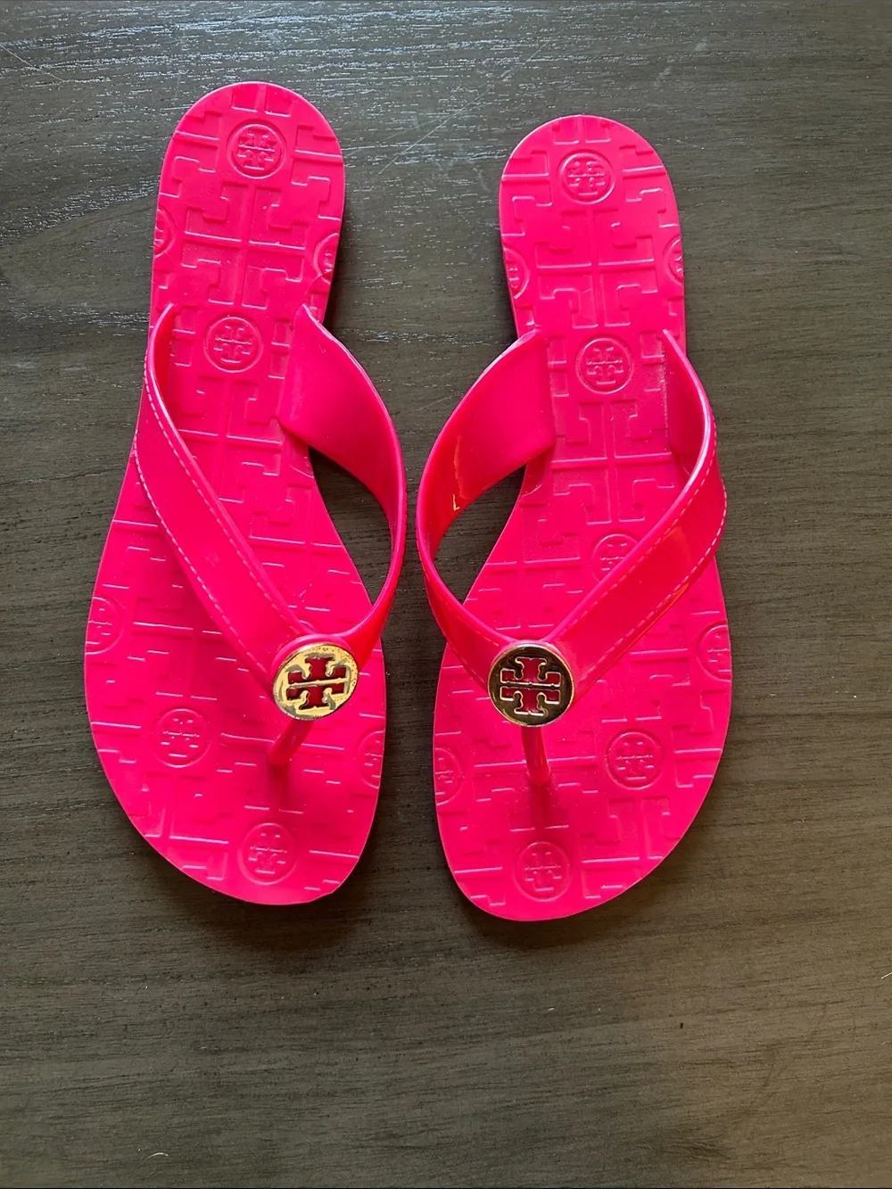 Tory Burch Neon Pink Logo Thong Sandals